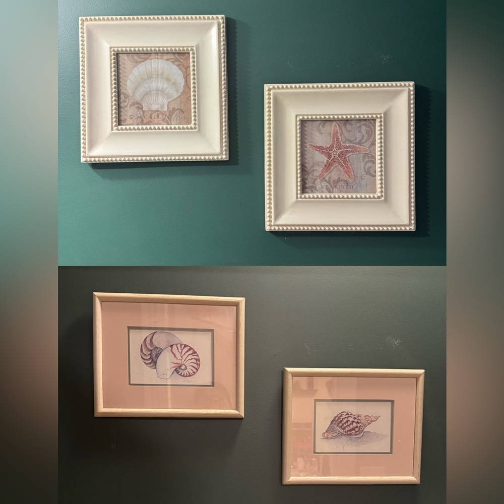 Set of Four Framed Seashell Art Home Decorative Painting